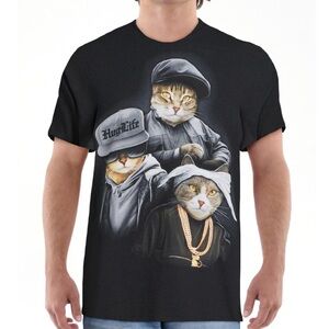 New- Cats Hug Life T-Shirt  Graphic Crew Neck Medium